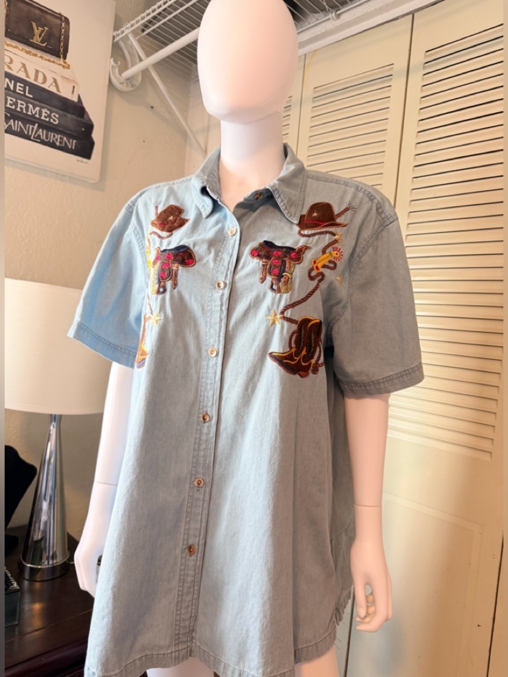 Passion  Denim Western Shirt with Embroidery SIZE L